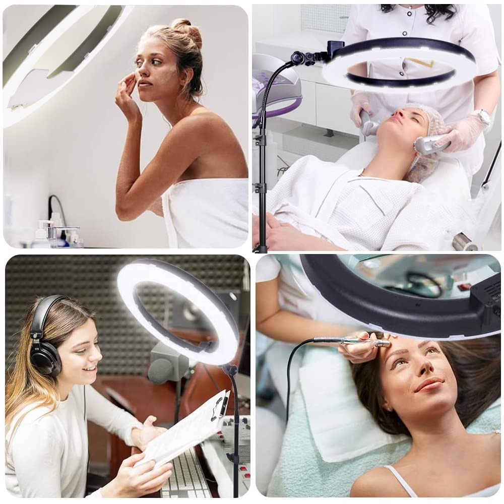 Lampe à Anneau LED 65W 18 Pouces de Maquillage avec Miroir pour Sourcil Lumière pour Tatouage, Beauté, Extension de Cils, Eclairage de Photographie de Studio avec Trépied Support de Téléphone
