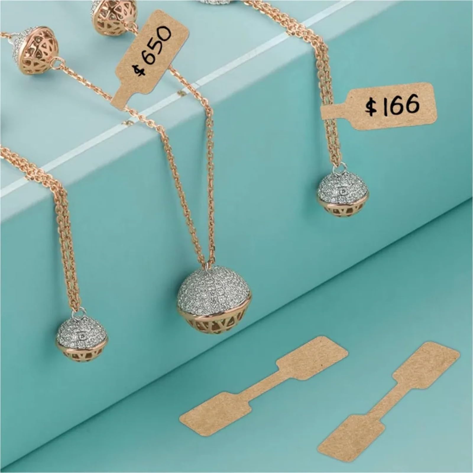 Etiquetas de joyería para precios, 500 etiquetas de precio de papel kraft en blanco, calcomanías autoadhesivas para exhibición de etiquetas colgantes de joyería