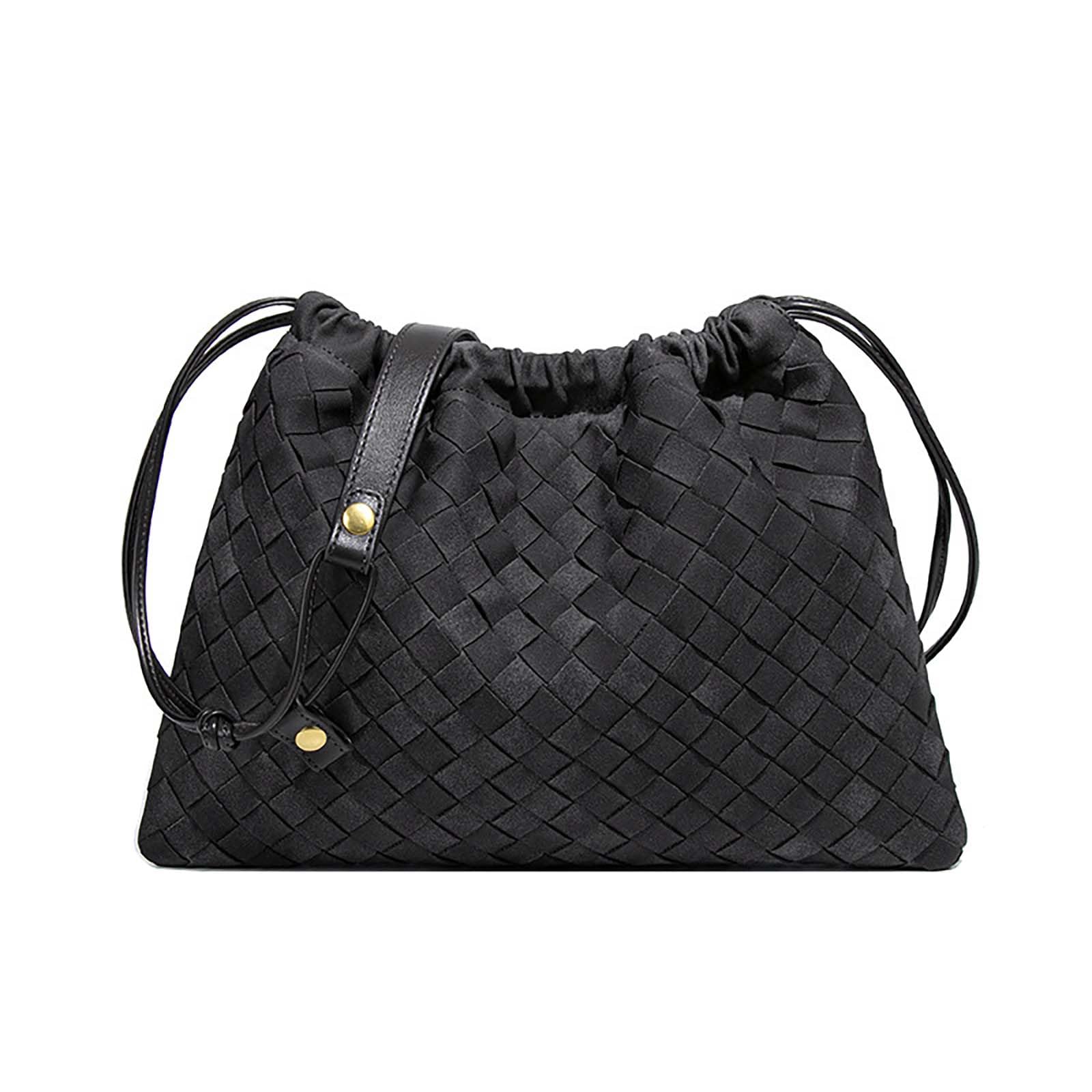 Suede Woven Hobo Tote Bag for Women Slouchy Underarm Shoulder Leather Drawstring Bag Crossbody Purses
