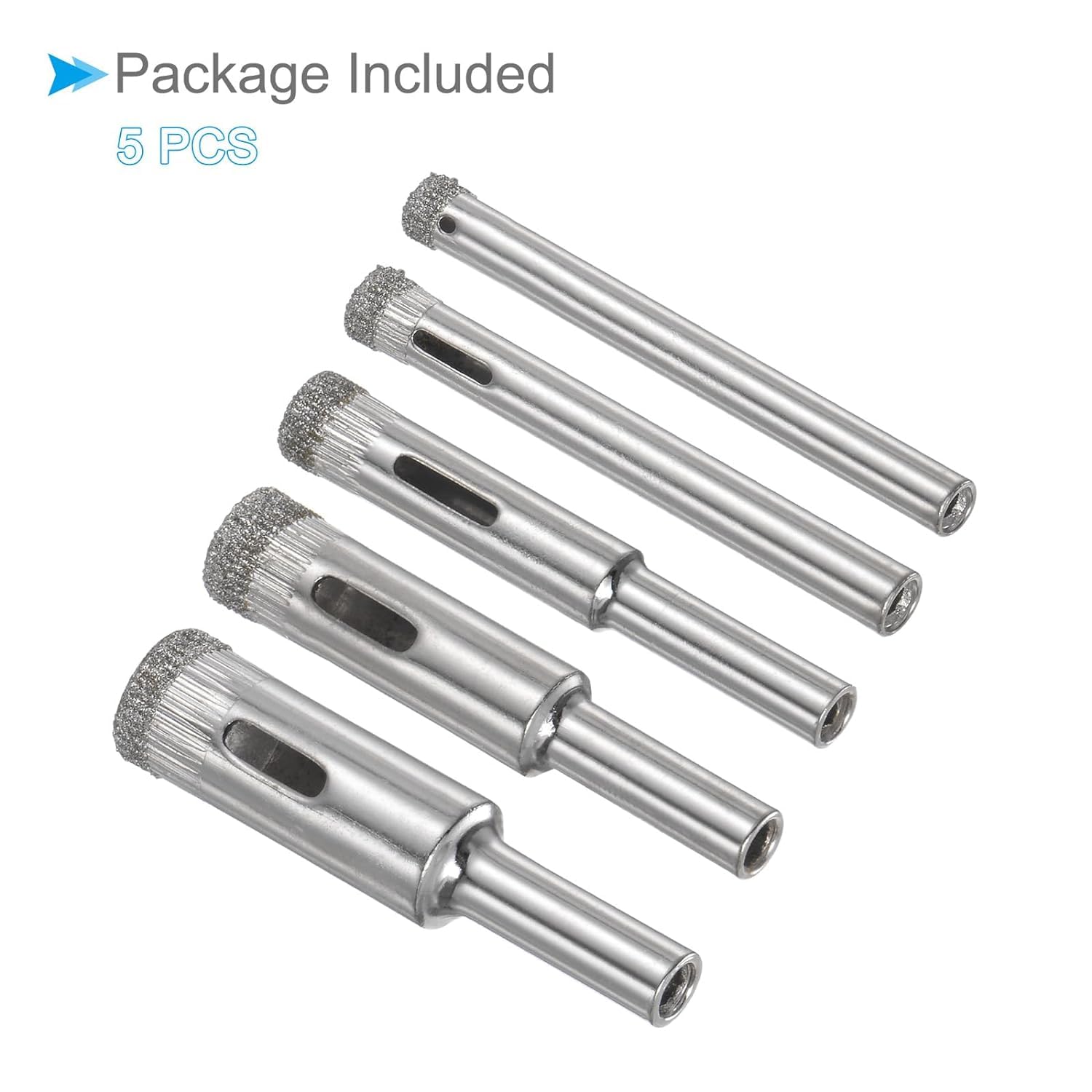 UPTODATETOOLS 5-Pieces Diamond Drill Bits Set, 5mm 6mm 8mm 10mm 12mm Cutting Diameter, Diamond Dry Core Drill Hole Saws Bits Tools 4