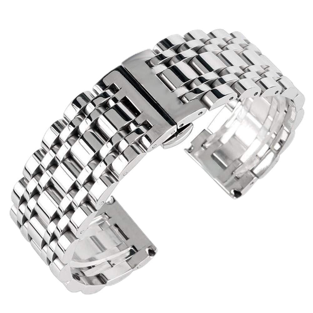 Pasek do zegarka z szybkozłączką, Pasek do zegarka srebrny 20/22/24mm solidny pasek do zegarka ze stali nierdzewnej przycisk ukryte zapięcie regulowany pasek do zegarków męskich wymień bransoletkę bra