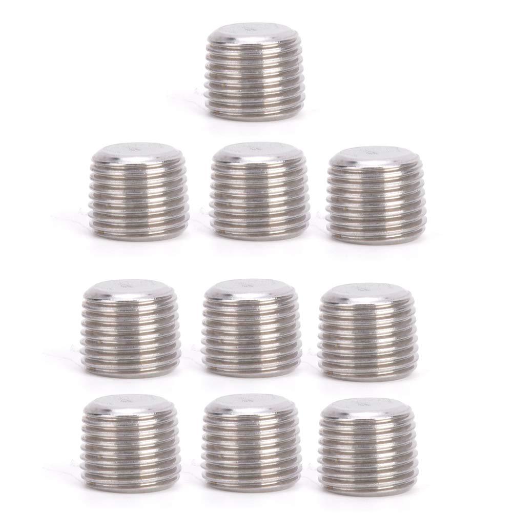 Pissente 304 Stainless Steel Hex Plug Head BSPP Male Thread Pipe Fitting Plug Head 10pcs Inner Hex Design Clear Thread 1 8 to 1 2 in for Pipe Sealing and Maintenance (3/8in)