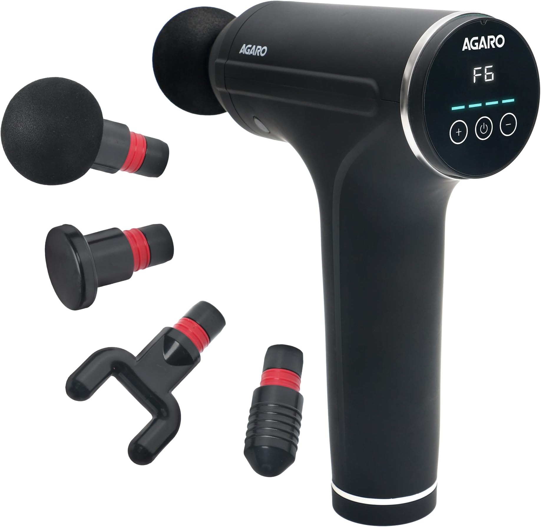 Galaxy Gun Massager, 4 Heads, 6 Speed, Rechargeable, Handheld, Percussion Muscle Massager for Full Body Relief, Muscle Relaxation of Neck, Shoulder, Back, Foot for Men & Women, Black.