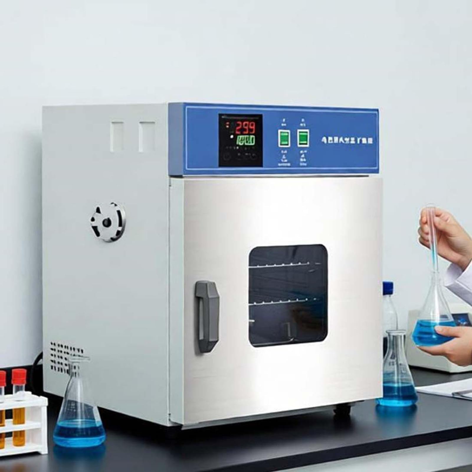 Elektrischer Umluft-Trockenschrank Mit Digitalthermostat, 0,1 °C Präzision, Labor-Trockenschrank Mit Forcierter Luftkonvektion, Edelstahl-Kammer, 9999-Minuten-Timer, Rt +10 Bis 250 °C 16L