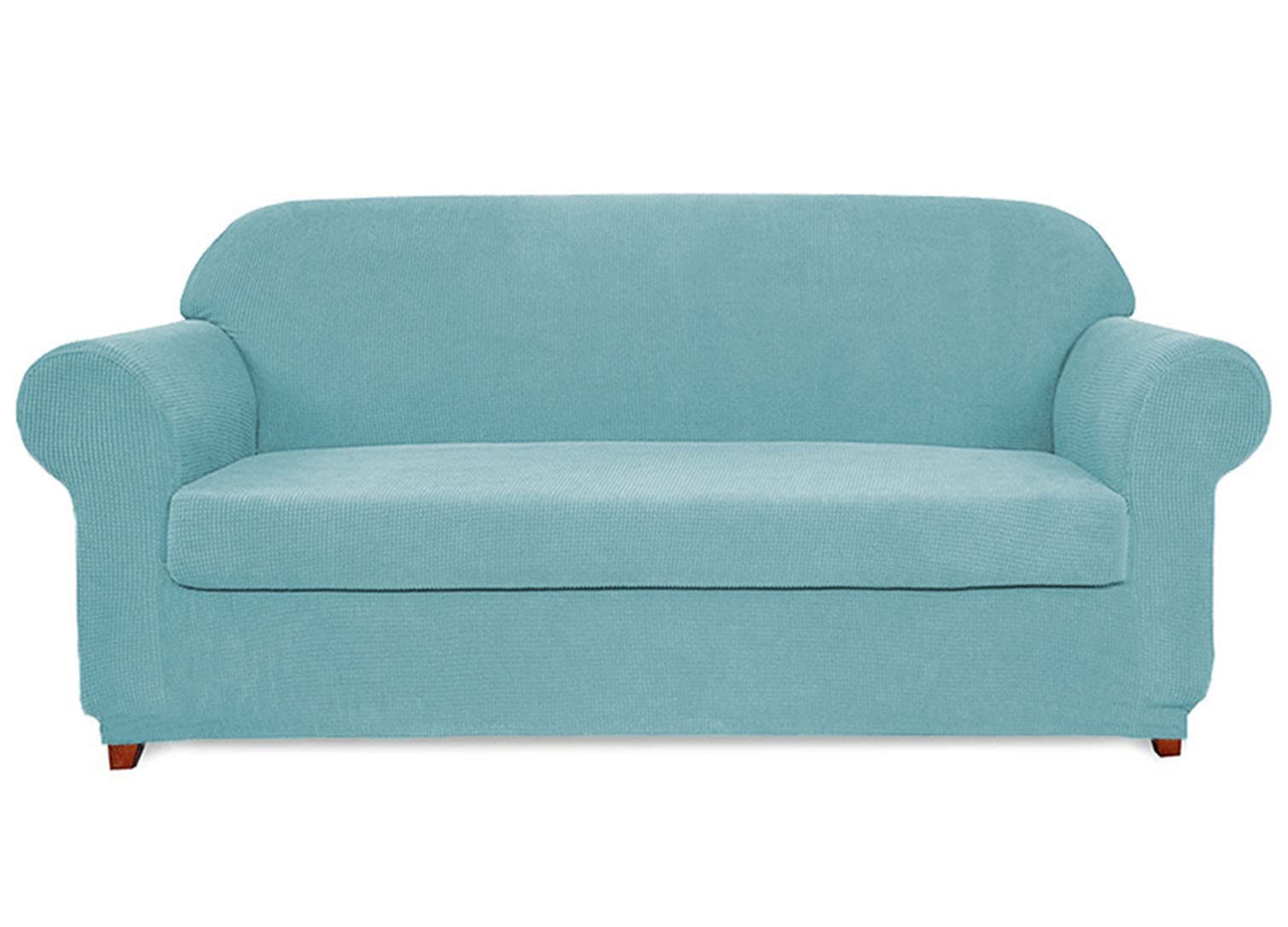 Housse de canapé extensible bleu clair 1 place 81-120 cm lavable