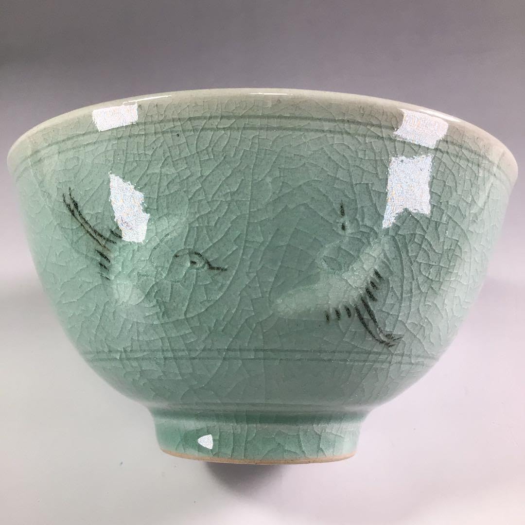 韓国美術 高麗窯 韓萬亀作 高麗青磁象嵌瓶 共箱 C 7557 韓国美術 高麗