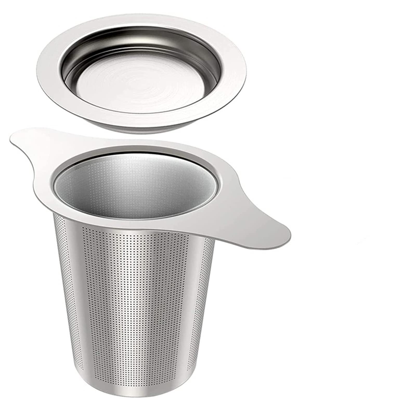 Colador de té de doble mango con tapa, filtro de malla de acero inoxidable, filtro de tetera suelta para condimentos de té