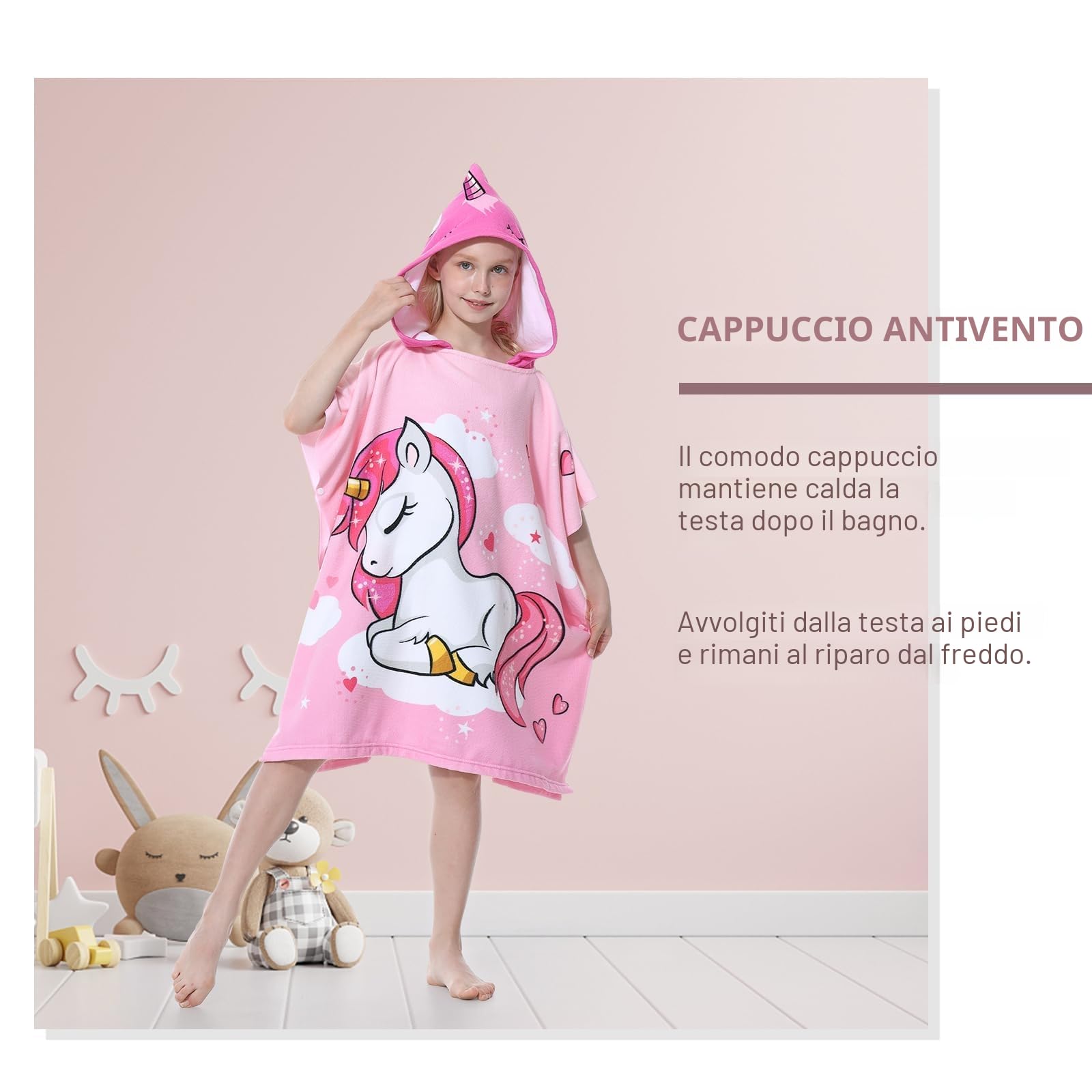 Mokani Poncho da bagno per bambini, in microfibra, ultra morbido e assorbente, asciugamano da spiaggia per bambini, asciugamano con cappuccio, accappatoio per spiaggia, piscina, ragazze, ragazzi 6-14