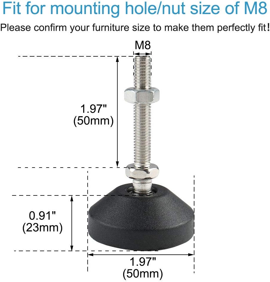 Sourcingmap M8 x 50 x 50mm Machine Leveling Feet Adjustable Leveler Leg Anti-Slip Floor Protector for Factory 2 Pack - Image 3