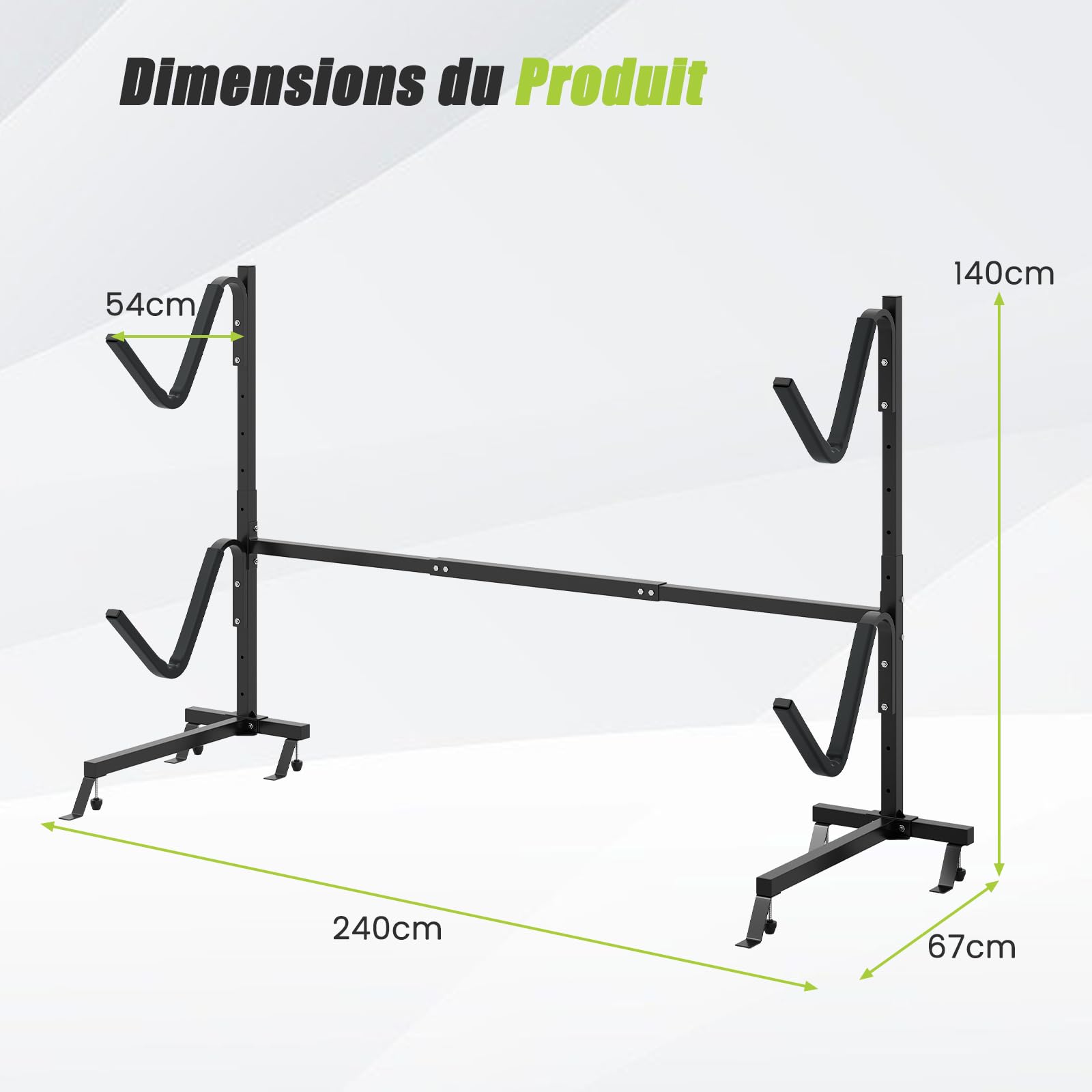 COSTWAY Support pour Kayak Autoportant 2 Couches Hauteur Réglable à 6 Niveaux, pour Canoës Planches à Pagaie et Bateaux avec Couvercles Rembourrés, Capacité 90 kg, pour Intérieur Extérieur, Noir