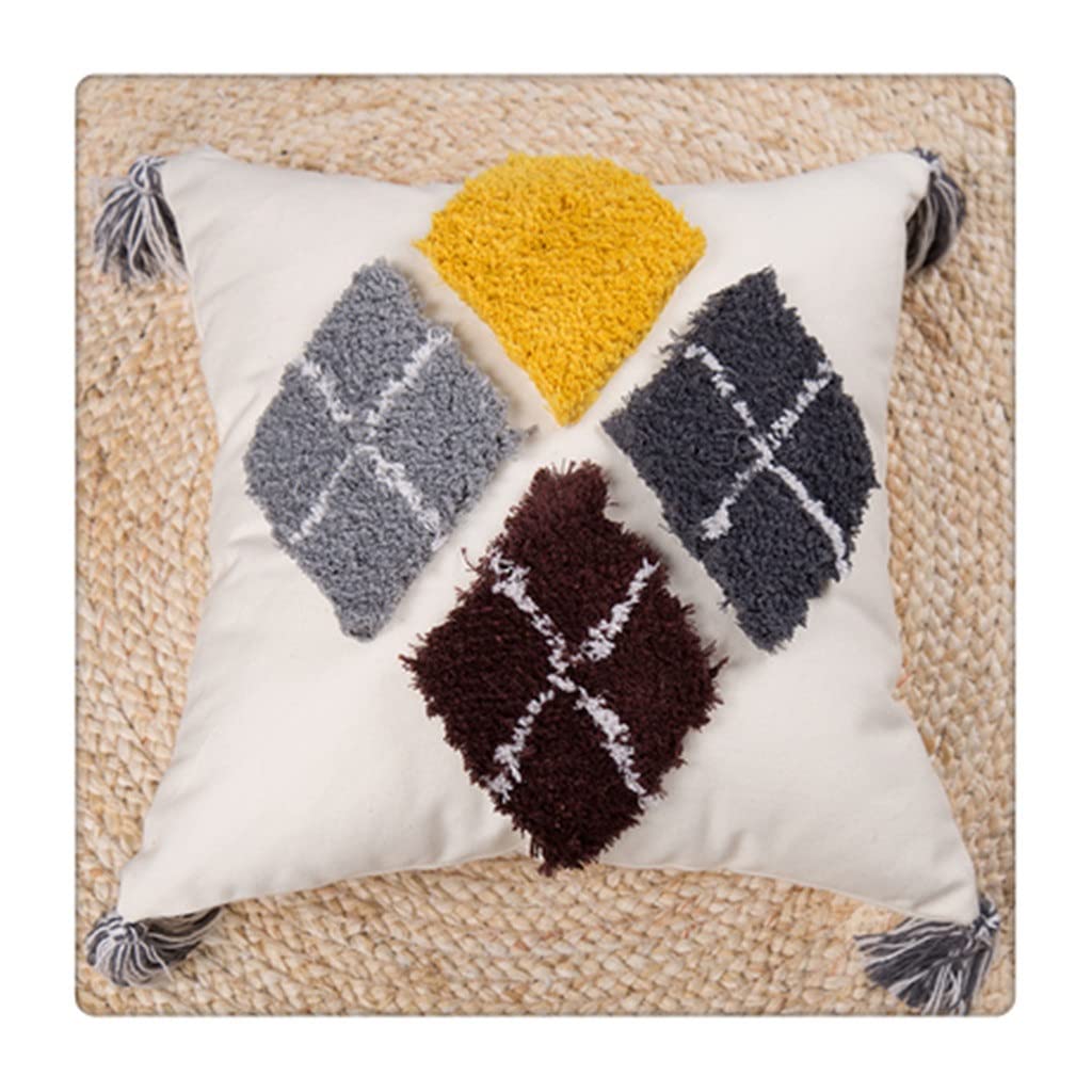MFJGHU Geometric Tassels Cushion Cover Tuft Woven Pillowcase White Black Pillow Home Sofa Decoration 45x45cm(Style E)