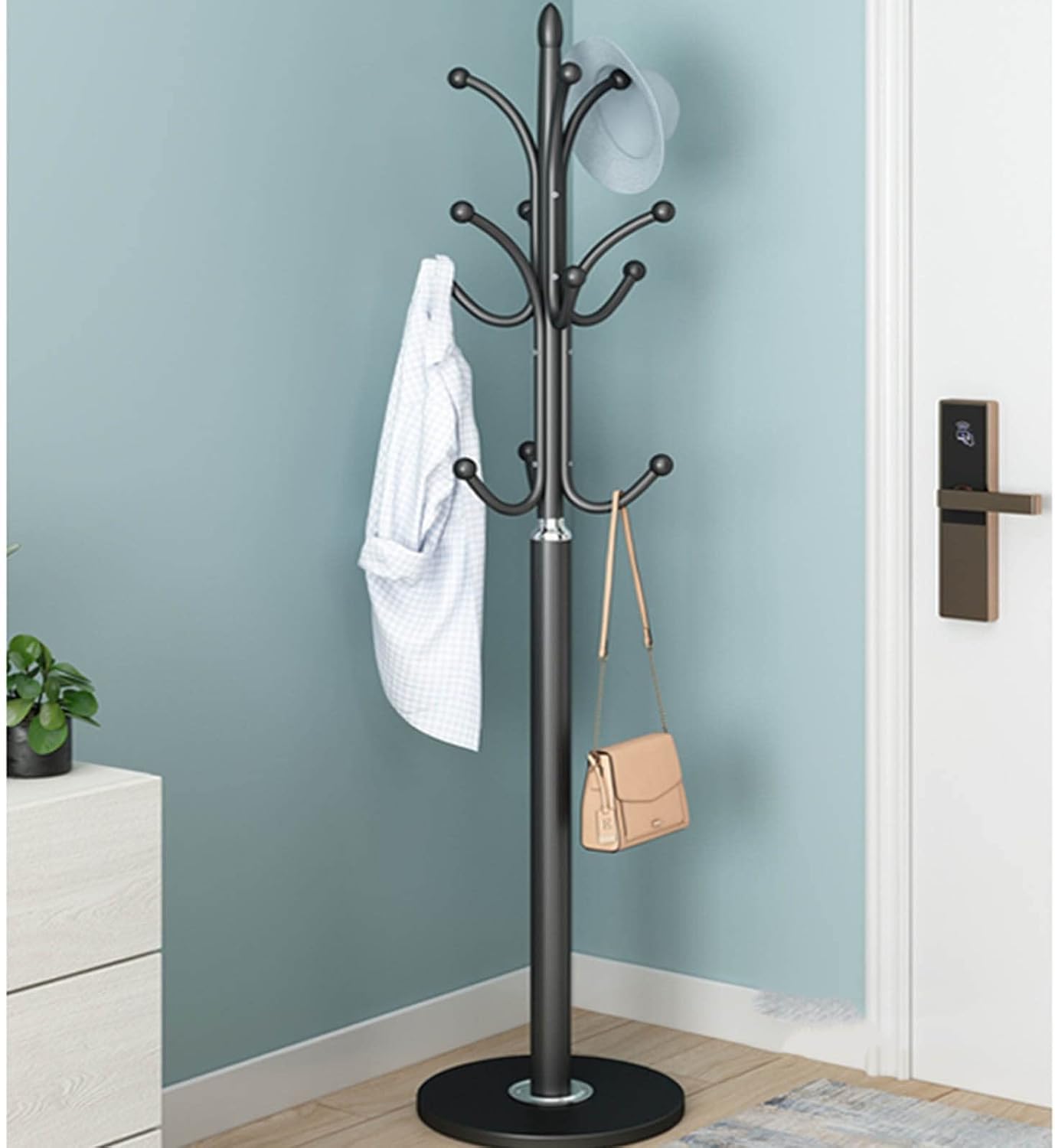 HADECOLL Coat Rack, Metal Hanger For Hats, Backpacks, Umbrellas, And Purses, Stylish Design With Stable Round Marble Base