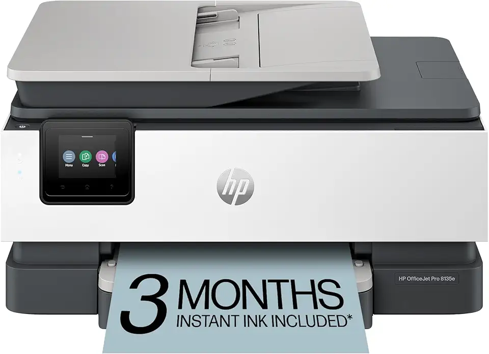 HP OfficeJet Pro 8135e Impressora a jato de tinta colorida sem fio, impressão, digitalização, cópia, fax, ADF, impressão duplex, melhor para escritório doméstico, 3 meses de tinta incluídos (40Q35A)