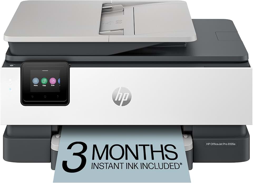 HP OfficeJet Pro 8135e Impressora a jato de tinta colorida sem fio, impressão, digitalização, cópia, fax, ADF, impressão duplex, melhor para escritório doméstico, 3 meses de tinta incluídos (40Q35A)