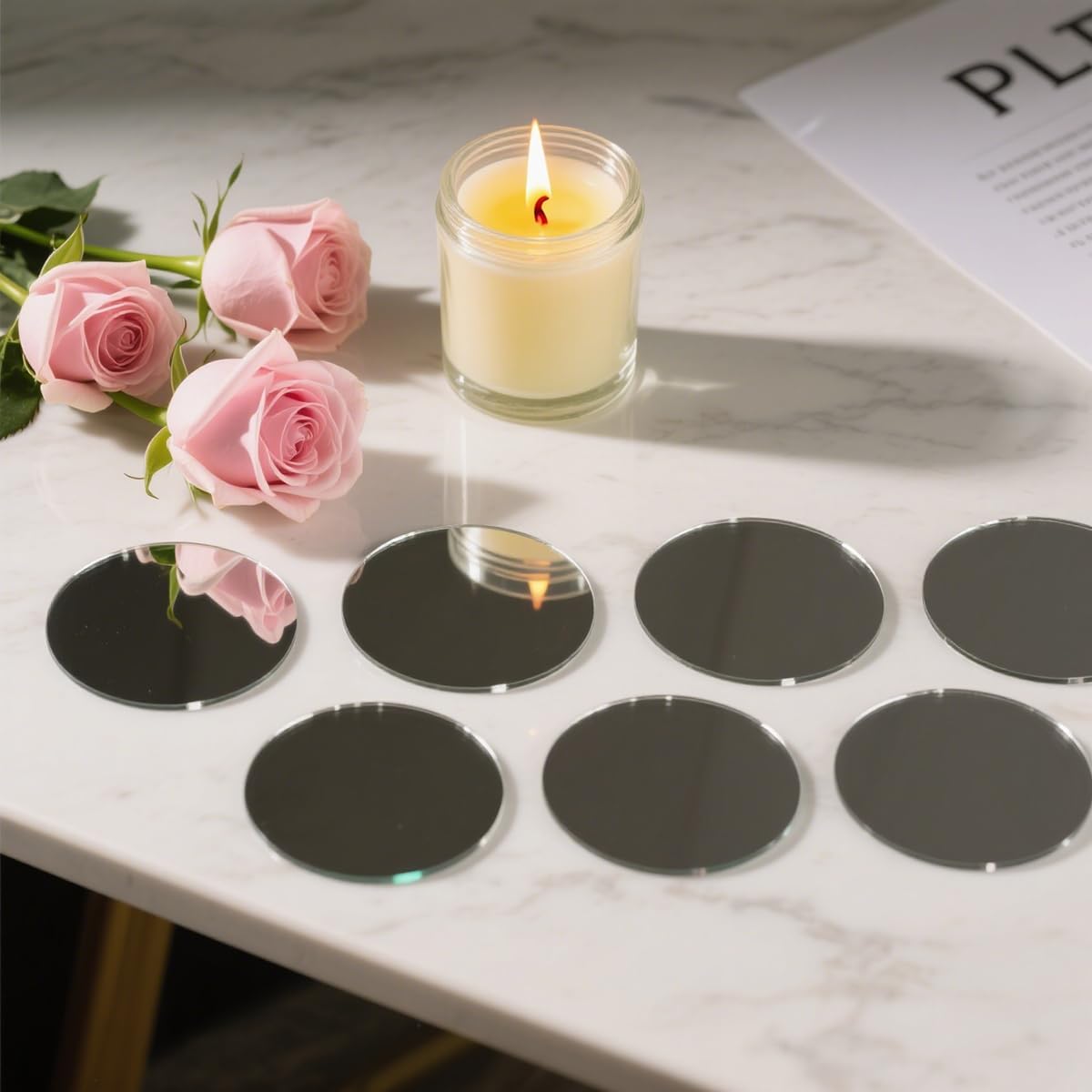 Small Acrylic Square Mirrors 35Pcs Self Adhesive Mini Size Adhesive Mini Mirror, Tiny Mirror Tiles for Crafts and DIY Projects Supplies Home Wall Tables Kitchen Bathroom Decoration (Round, 3inch)