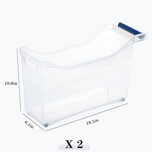 Miniatura 4 de MANO Paquete de 2 cubos de organización de botellas enrollables, organizador de plástico transparente para refrigerador con 4 ruedas, perfecto para