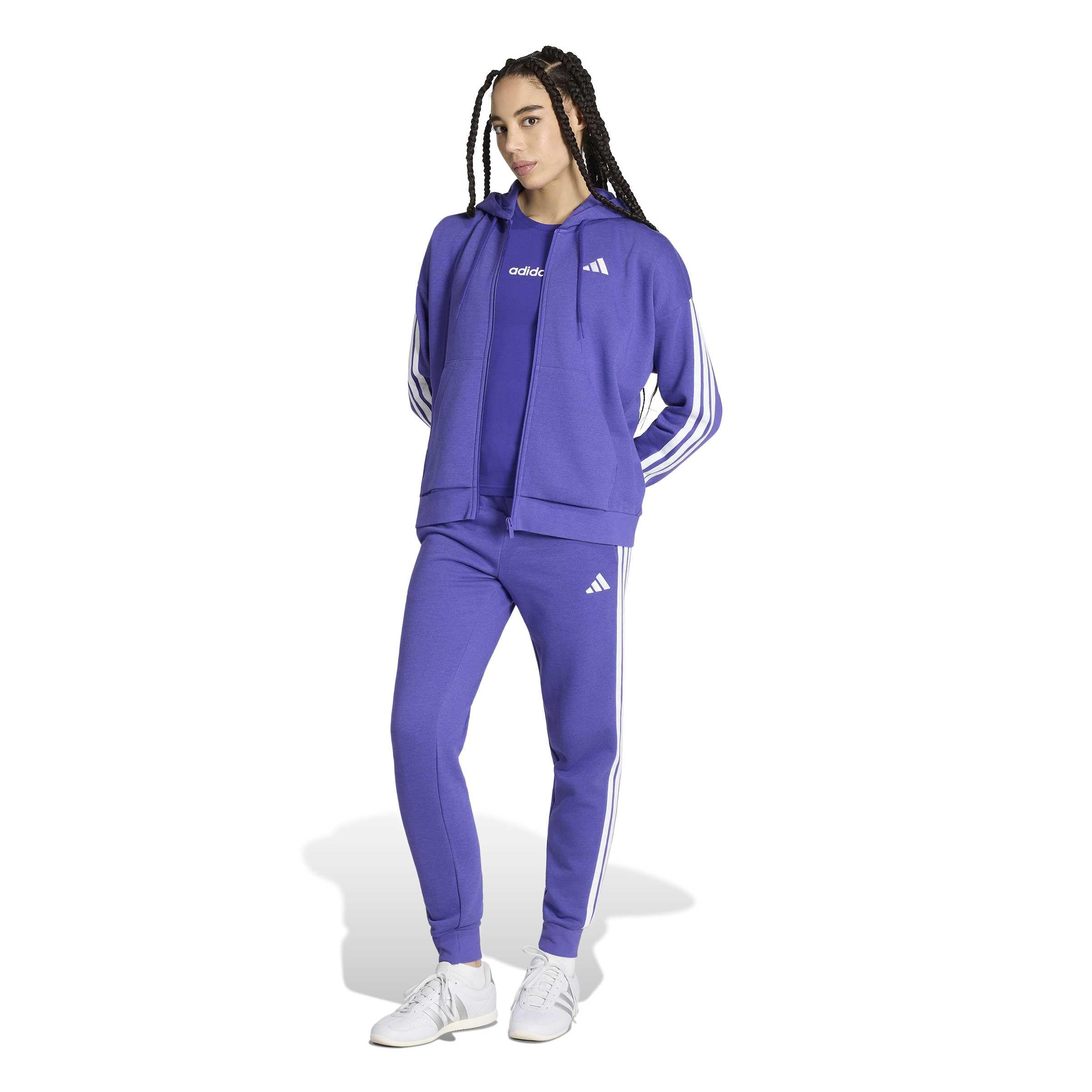 adidas Mujer Essentials 3-Stripes Full-Zip Fleece Hoodie Sweatshirt, Pure Purple/White, XS