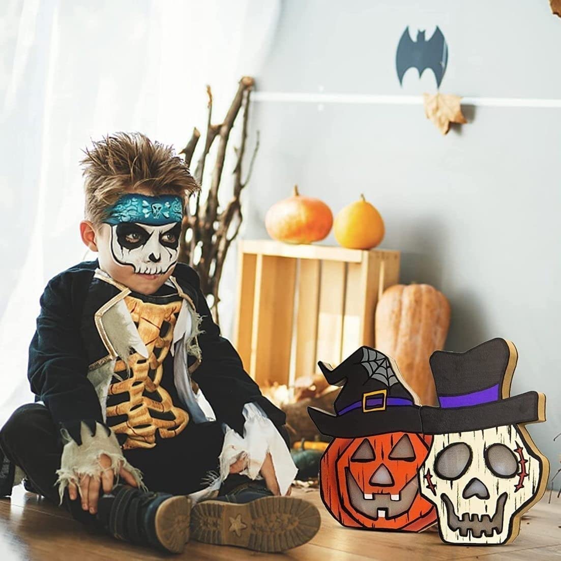Latarnia na Halloween 2 Sztuki Halloween Pumpkin Light I Ghost Mogą Powiesić Umieścić Dekoracje Światła Do Wewnątrz Na Zewnątrz Dekoracja na Halloween