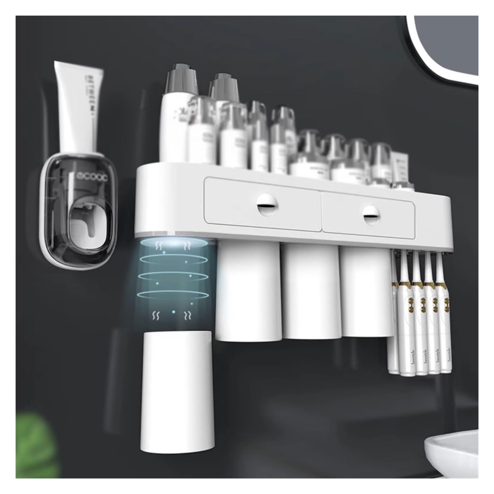 Soporte para cepillos de Dientes con cajón, Soporte magnético para cepillos de Dientes montado en la Pared, Organizador de Almacenamiento para baño con Taza (A S32cm)