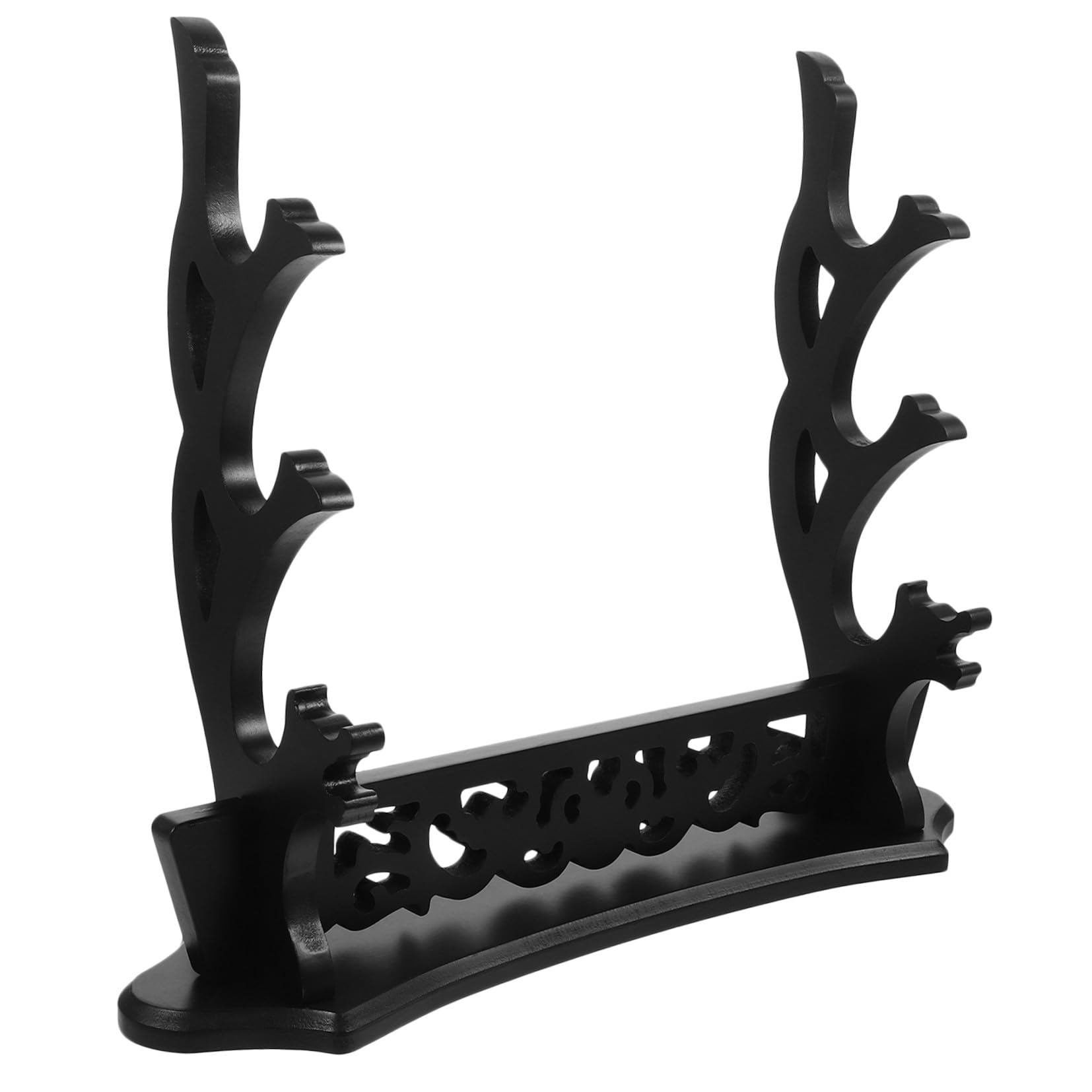 KOMBIUDA Soporte de Espada de Varias Capas de Madera Negro para Escritorio | Diseño Hueco Forma de Dragón, Apto y Cuernos, Uso en Mesa y Obsequio de Festival
