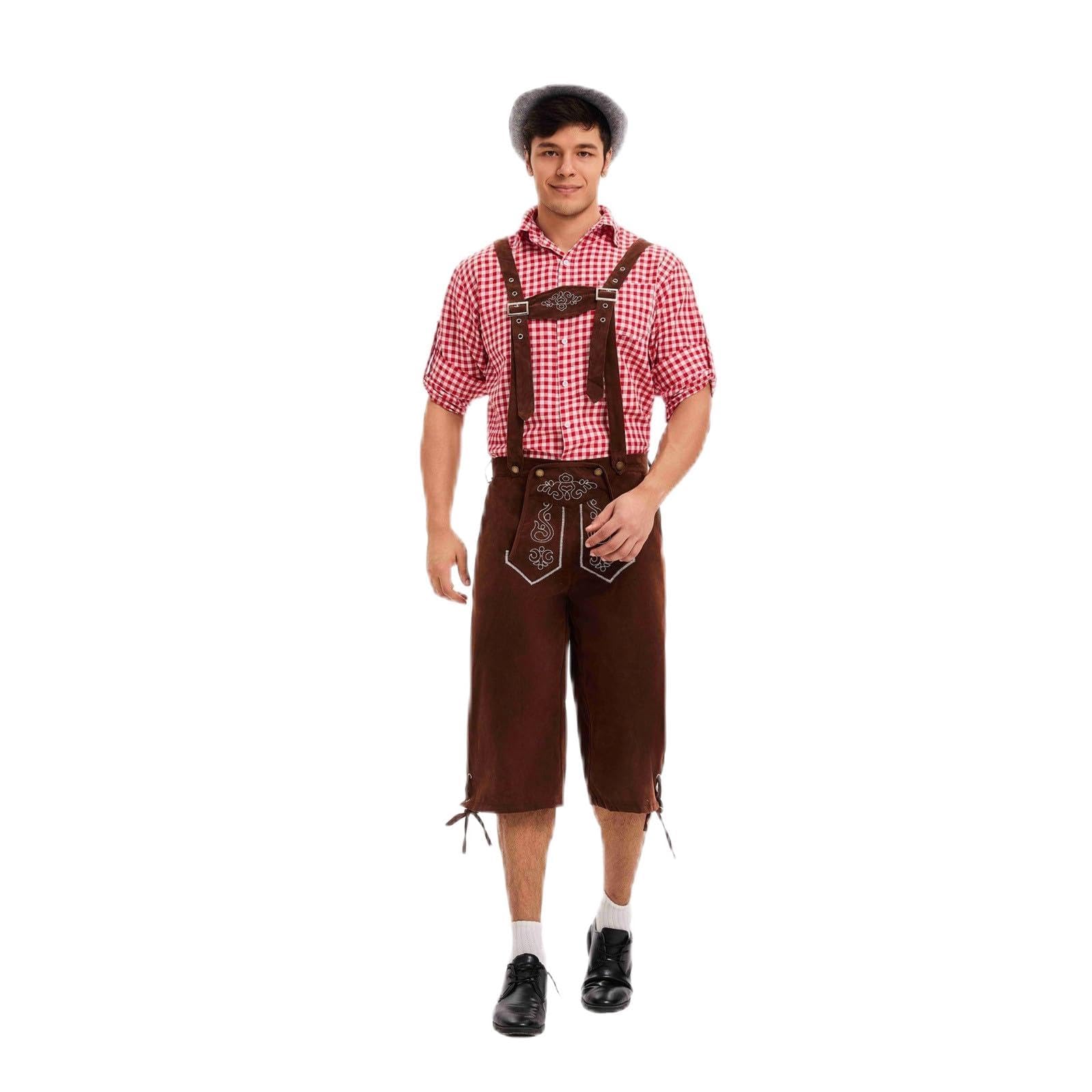Generisch 2026 Oktoberfestkostüme für Herren traditionelle Bierfest-Kleidung mit Hosenträgern Cosplay-Outfit für Feiern historische Gewandung für Veranstaltungen Feste