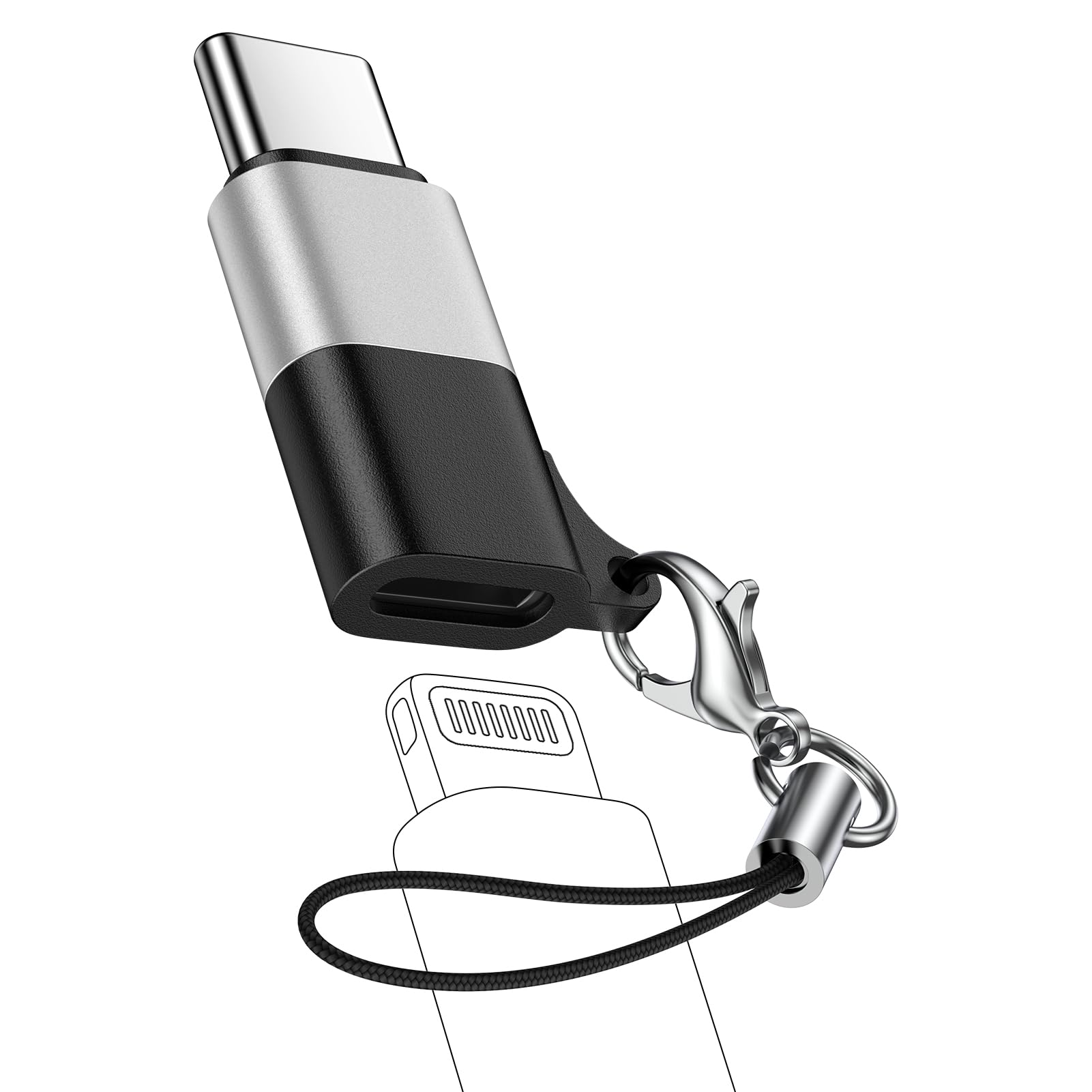 ライトニング to USB C変換アダプタ 急速充電 データ転送 ライトニング タイプC コネクタ 防紛失ストラップ付 iPhone からタイプC変換コネクタ lightningからTYPE-C変換アダプタ MacBook iPad iPhone 17/16/15 Xperia Galaxy Android その他USB-C機器対応【イヤホン非対応】