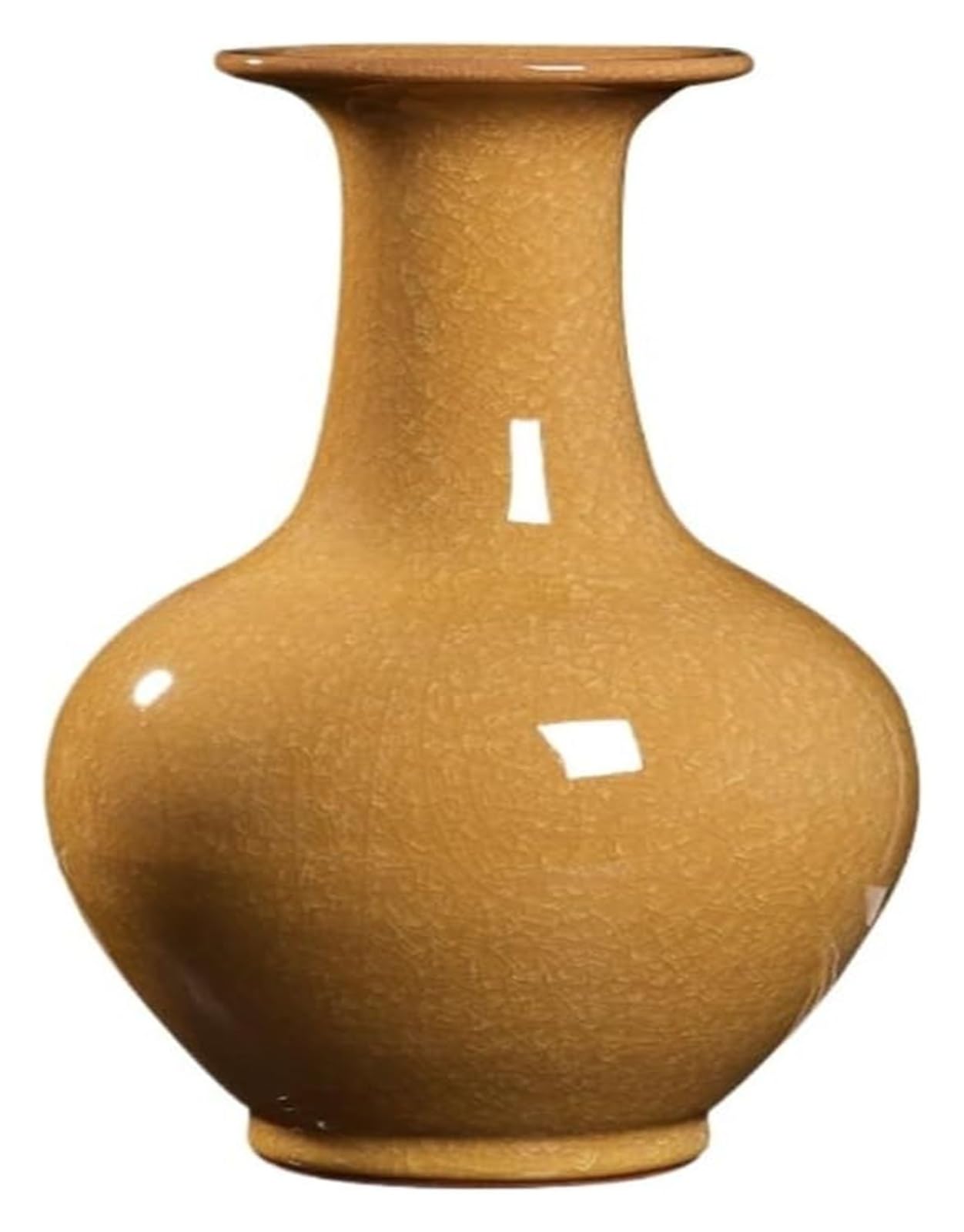 Vase Tabletop Flower Glass Ceramic Antique Official Kiln Cracked Jade Slice Yellow Appreciation Chinese Style Ornament Vase(E)-Yellow-A(E)