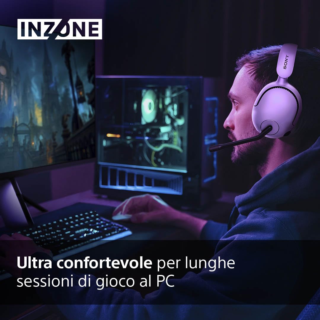 Sony INZONE H5 - Cuffie gaming wireless, Suono spaziale 360°, Batteria 28h, Microfono AI, Compatibili PC PS5, Bianco