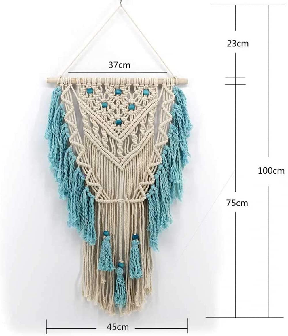 Colgante de pared de macramé hecho a mano, arte de pared tejido, macramé, frontón azul