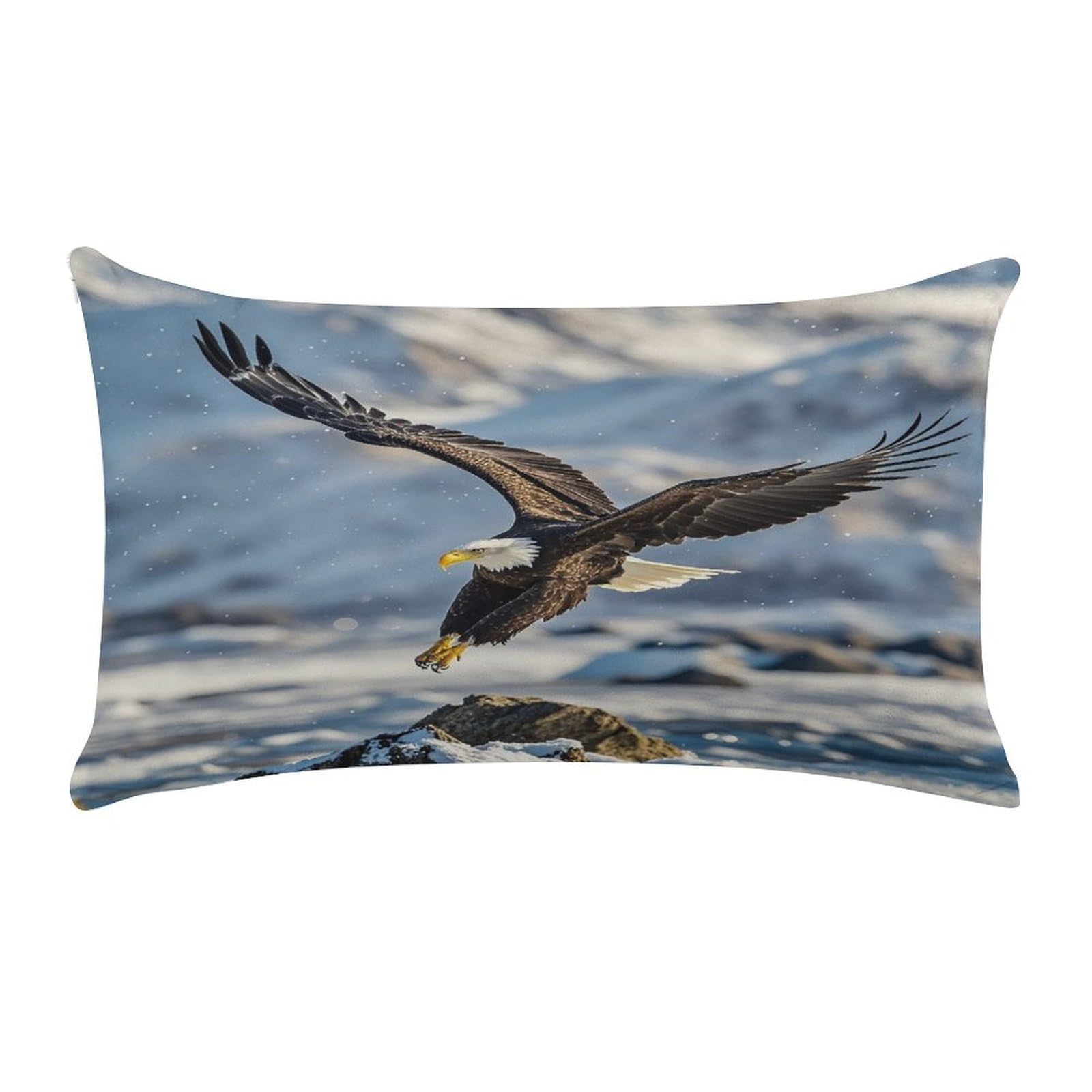 Bald Eagle Flying Pillow Case Decorative Rectangle Throw Pillow Cover Soft Plush Pillowcase Cozy Cushion Case Modern Pillow Sham Cushion Cover for Bedroom Sofa Couch 20 X 12 Inch