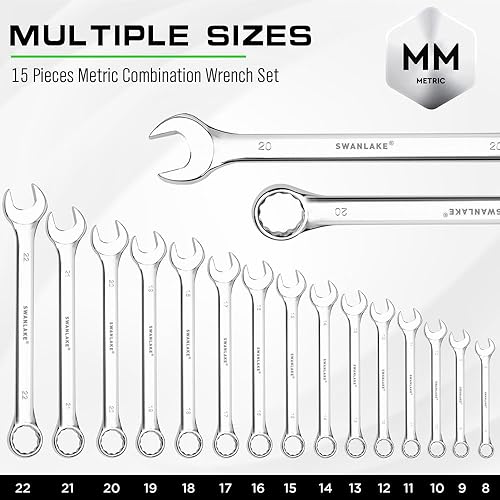 Miniatura 2 de SWANLAKE GARDEN TOOLS Juego de llaves métricas de 15 piezas, V Notch Premium Juego de llaves combinadas métricas 0.315-0.866 in, par máximo, 12
