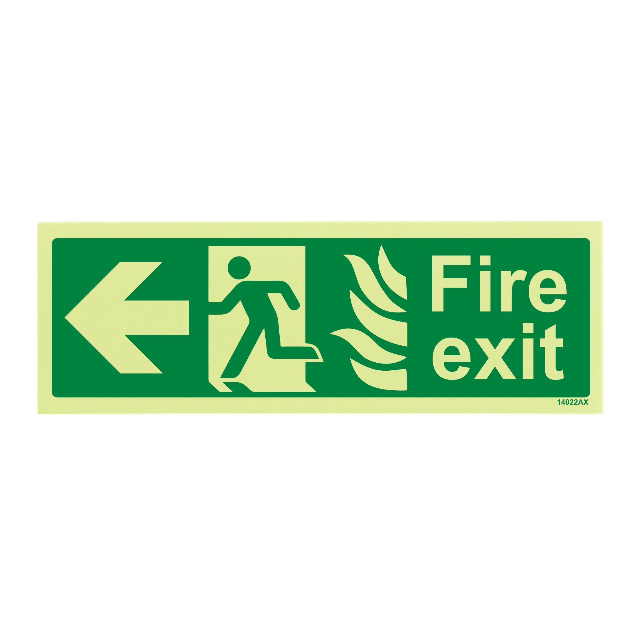 V Safety Glow In The Dark NHS Fire Exit Arrow Left Sign - 300mm x 100mm - Rigid Plastic