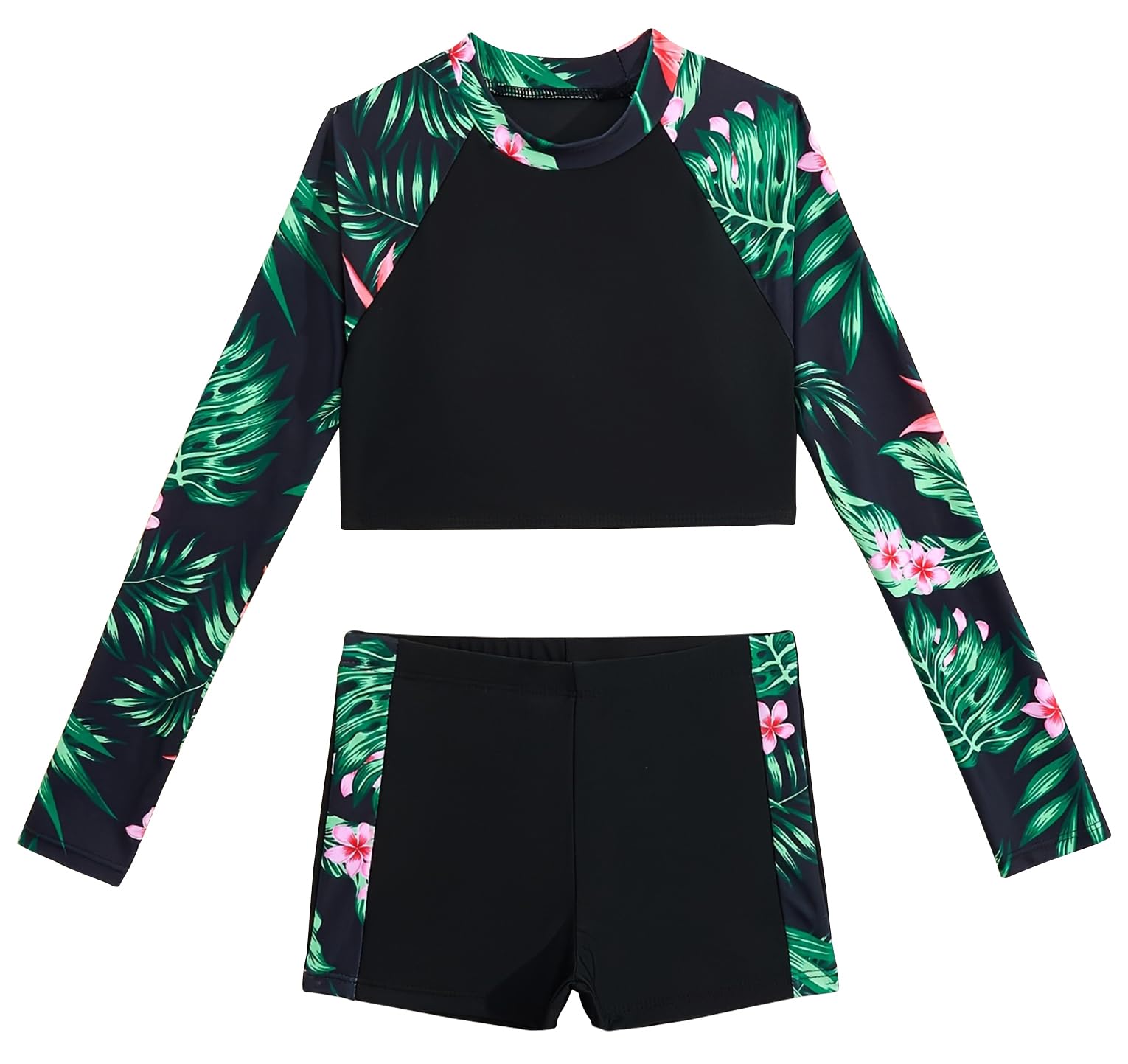 SEAUR 2 Pièces Maillot de Bain Fille Manches Longues Ensemble Rashguard Protection Solaire Rash Guard Séchage Rapide - 140