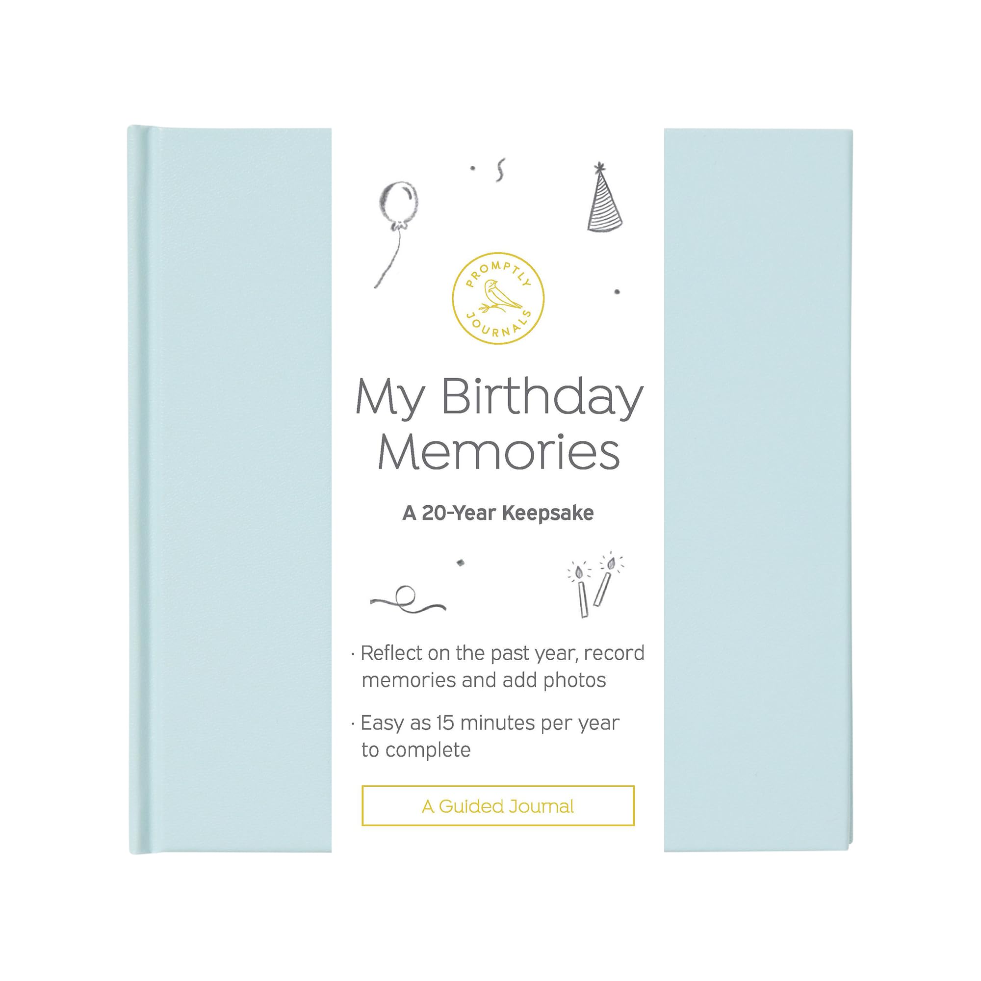 Promptly Journals, My Birthday Memories: A 20-Year Keepsake (Powdered Blue, Leatherette) | Birthday Memory Journal | Yearly Memory Journal | Birthday Gifts for Adults |