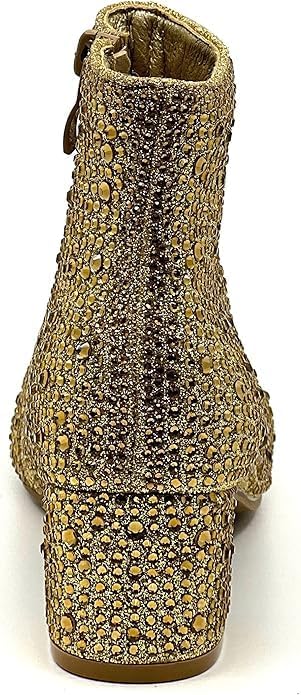 Forever Girls Rhinestone Boots Kids Low Heel Dress Booties Iceberg-12K Shoes Gold Rhinestone 2