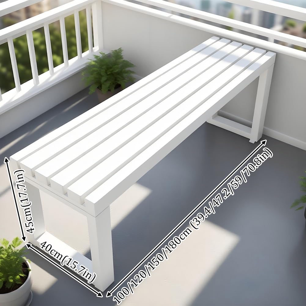 Outdoor-Gartenbank aus Metall, 2-Sitzer, wetterfest, Parksitz, langlebiges Kunstharz, für Terrasse, Veranda, Innenhof, Weiß, 100 cm Länge