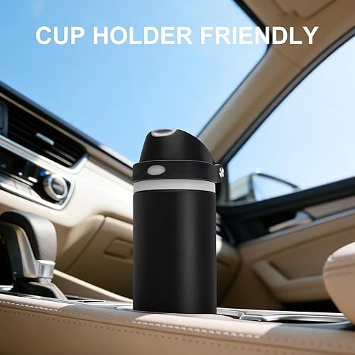 Miniatura 7 de Botella de agua aislada de 24 onzas con popote, botella de agua de acero inoxidable a prueba de fugas, tapa 2 en 1 con tapa abatible de un solo Negro