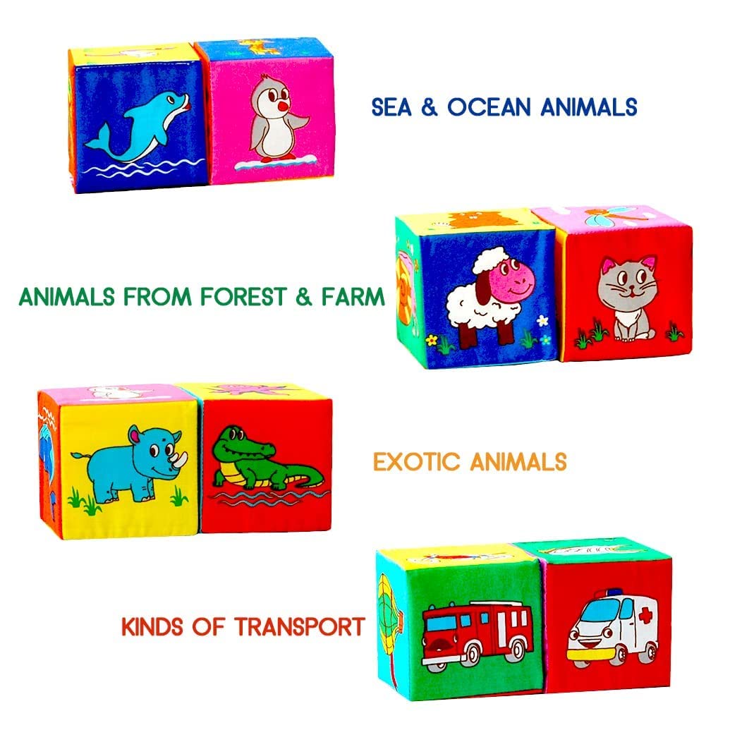 Magdum 12 Cubes D'Activité Bébé - Jouet Montessori 6-12 Mois - Animaux, Empilage Et Dentition