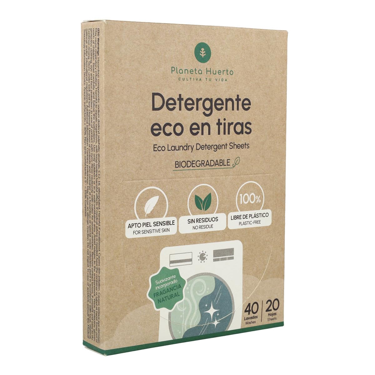 PLANETA HUERTO | Pack 5 Eco-tiras detergente y suavizante Planeta Huerto 40 lavados