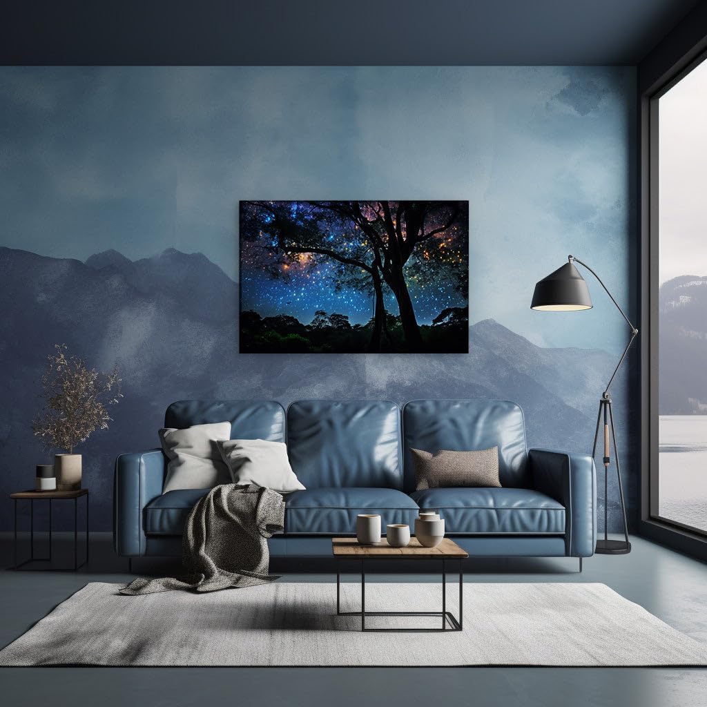 Canvas for Living room. Starry Serenity: Swings, Silhouettes, and the Symphony of the Night Sky, 27 x 18 inch Canvas Wall Art - Contemporary Masterpieces - Modern Home Decor - 69x46 cm (27x18 inch)
