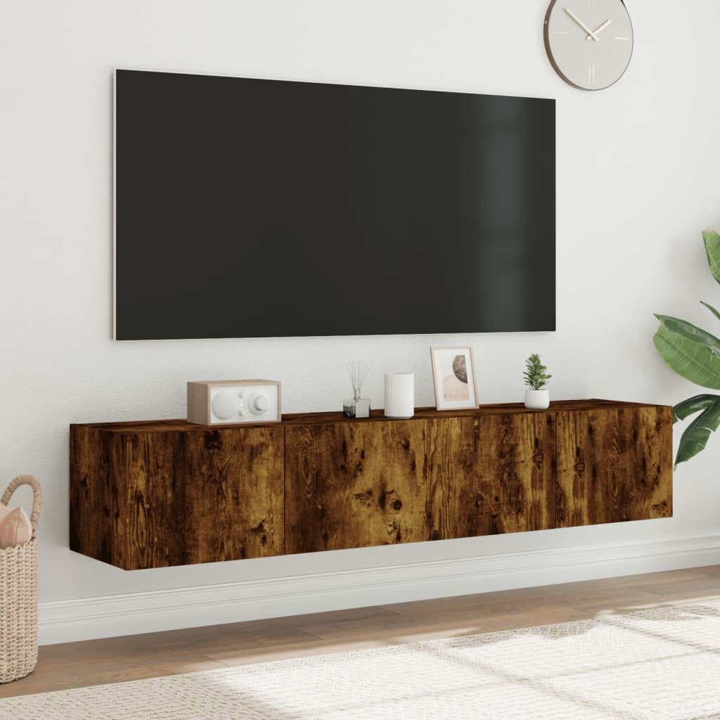 Muebles TV Muebles Comedor Armario cocinaMuebles TV de Pared Luces LED 2 uds Roble Ahumado 80x35x31 cm