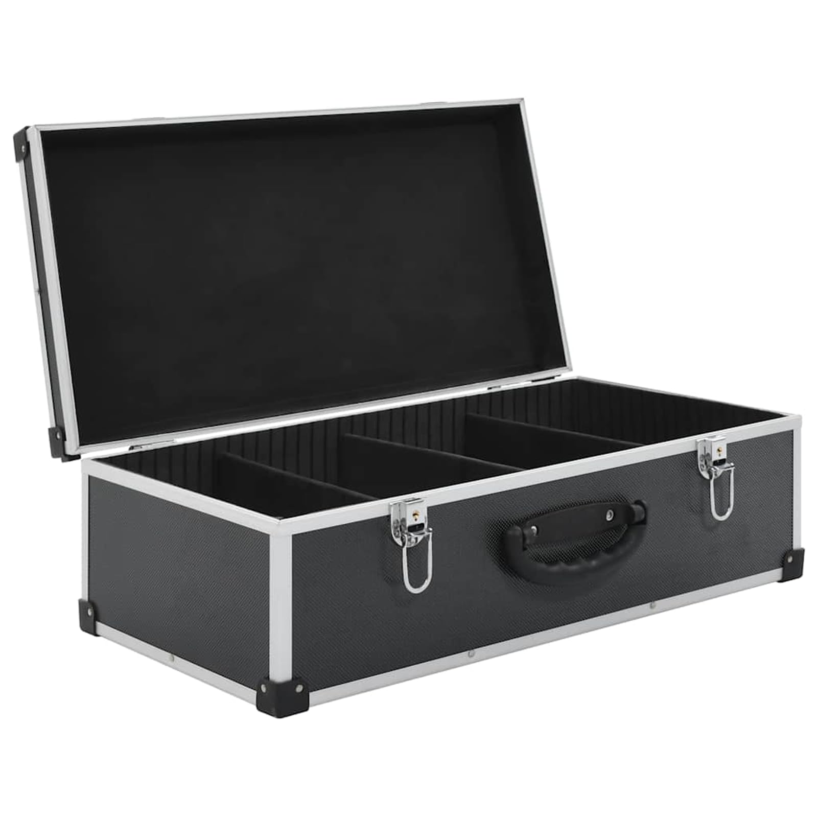 Robuster CD-Koffer mit Aluminiumbeschichtung, Holz-ABS-Material, Schwarz, 56,5 x 29,5 x 18,5 cm, abschließbar, für CD-Organisation und Schutz 91855