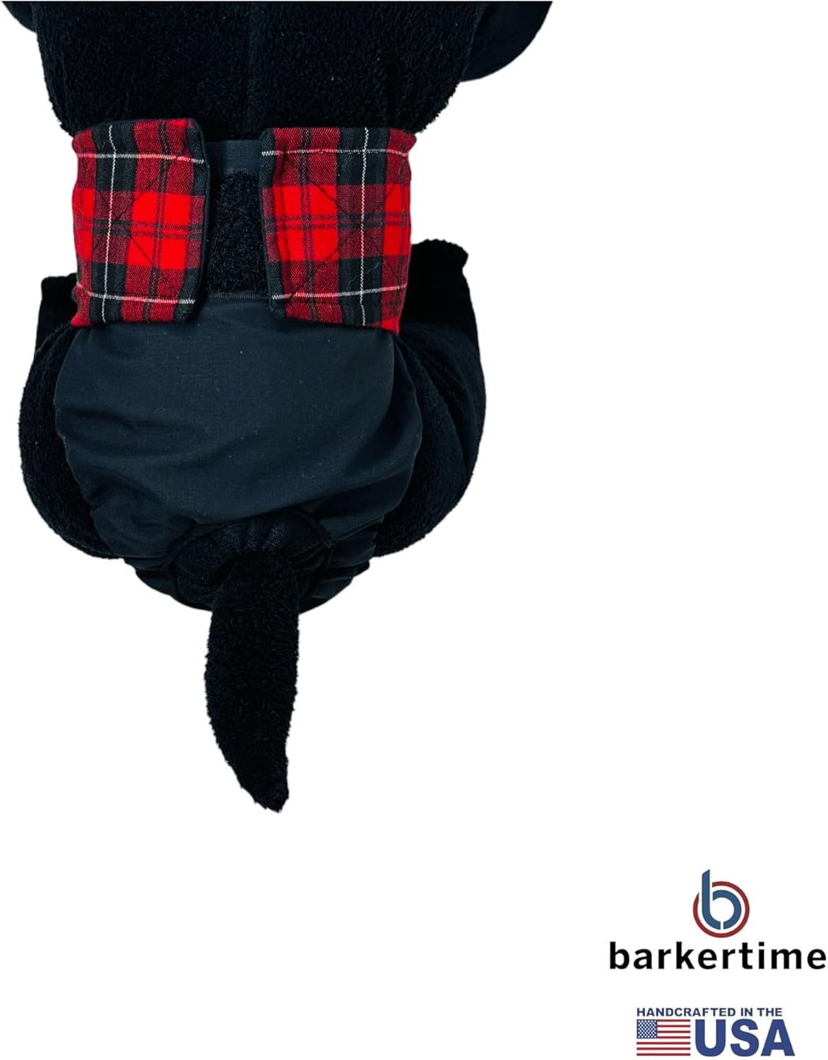 Red Plaid on Black Dog Diaper, S, Without Tail Hole - Made in USA