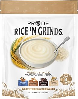 Pride Foods Rice 'N Grinds Hot Cereal - Gluten-Free, Non-GMO, Vegan-Friendly, Natural Rice Breakfast, Quick & Easy Hot Meal, Low-Fat Comfort Food, 4 Servings, Variety Pack