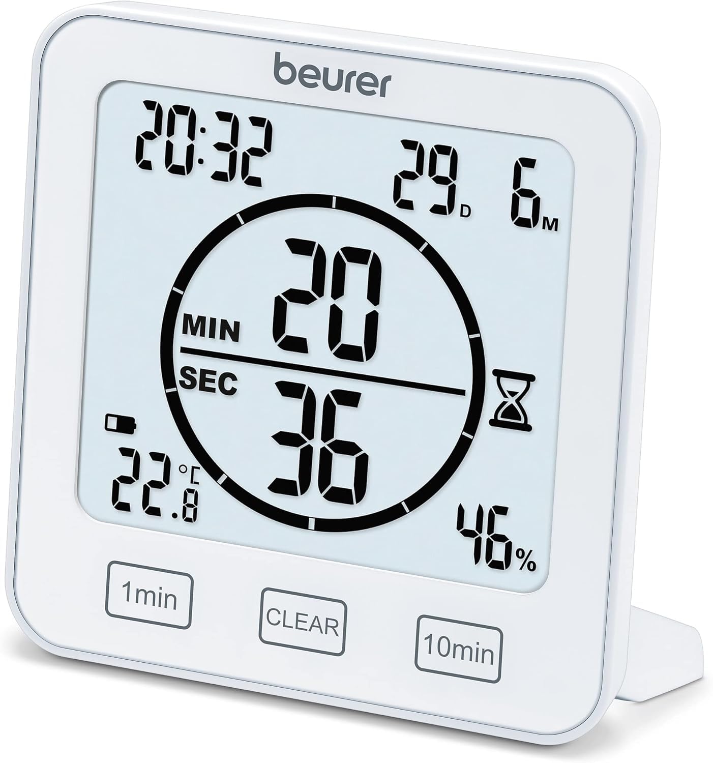Beurer HM 22 Termoigrometro, per il controllo della temperatura ambientale, misurazione della temperatura e dell'umidità relativa, con timer e segnale acustico, bianco
