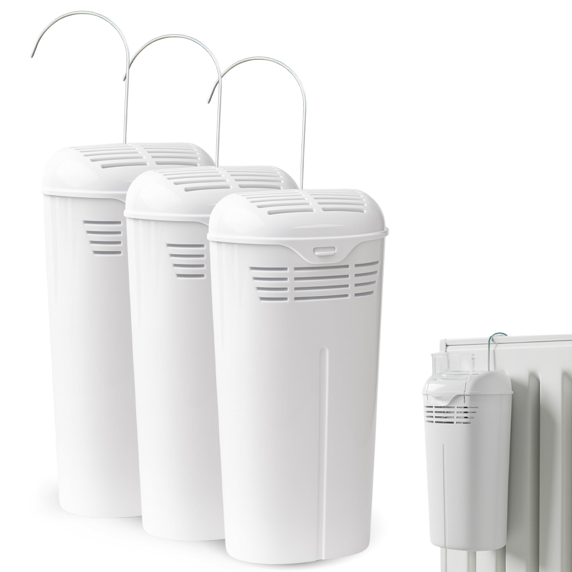 TECHZOCO Humidificador Para Radiador, universal con gancho para colgar flexible, Plástico, Blanco, 3 Unidades