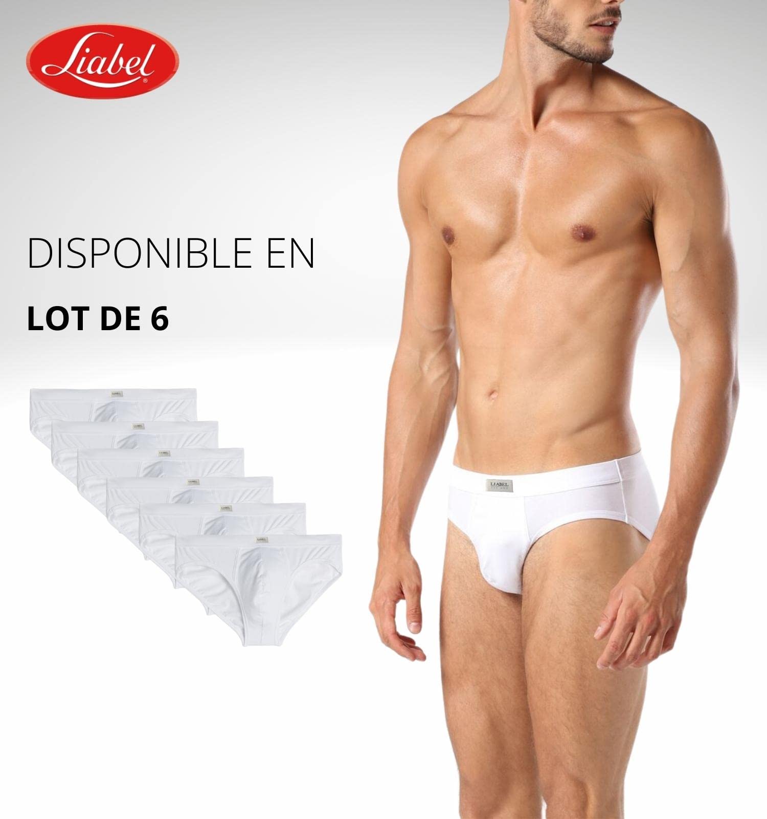Liabel® Lot de 6 Slips pour Homme 100% Coton Blanc Coloré