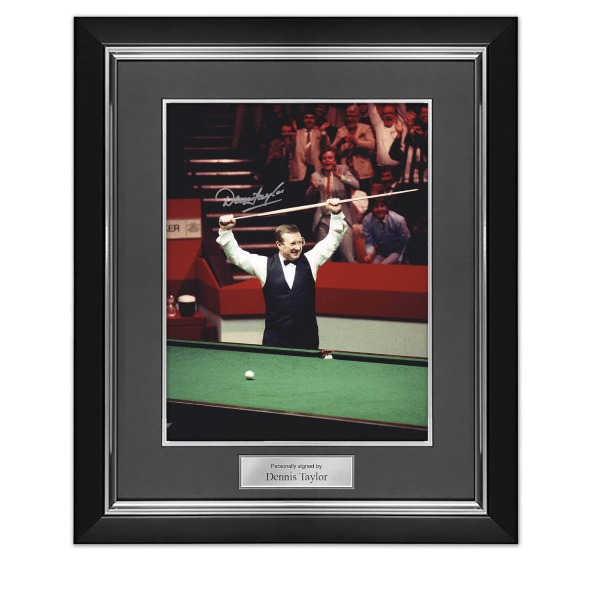 Exclusive Memorabilia Dennis Taylor Signed Snooker Photo. Deluxe frame