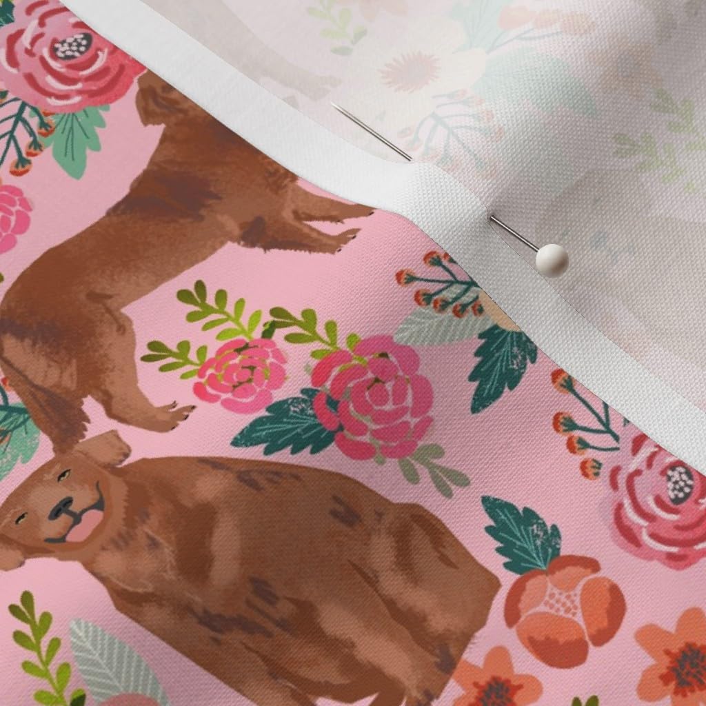 Spoonflower Fabric - Golden Retriever Red Dogs Cute Pastel Pink Retrievers Florals Pet Printed on Petal Signature Cotton Fabric by The Yard - Sewing Quilting Apparel Crafts Decor