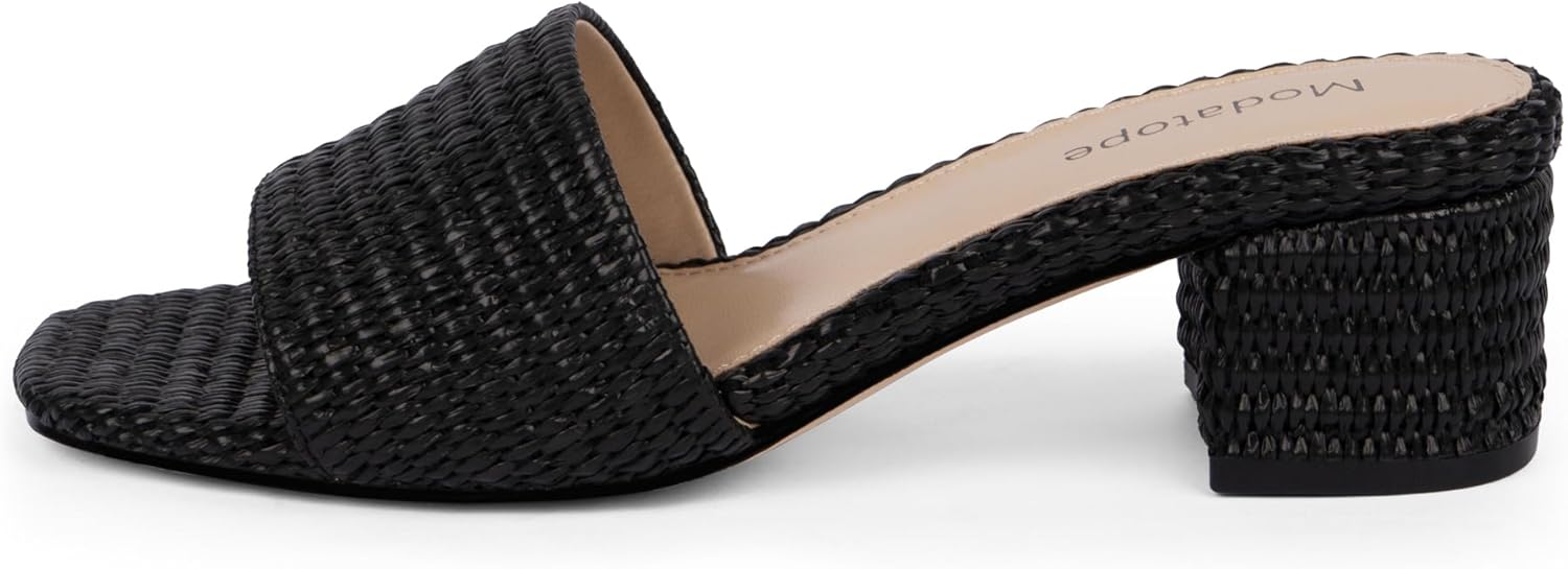 Modatope Braided Sandals Women Chunky Heel Square Toe Sandals for Women Open Toe Heeled Mules - Image 4